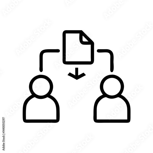 Document Sharing Icon with Two Users in Simple Line Art  