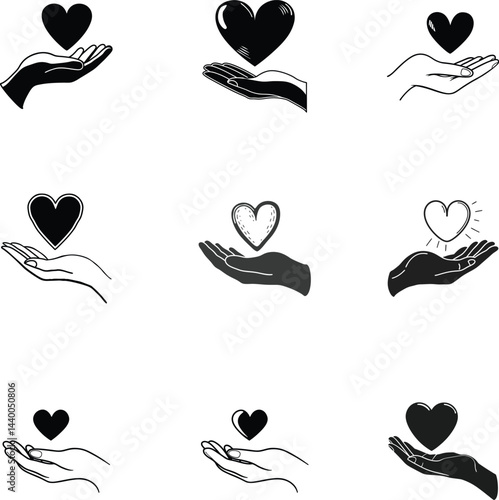 hand holding heart, love and care symbol, giving heart icon