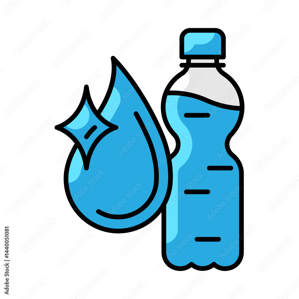Plastic bottle with water drop icon. Aqua or liquid thin line illustration.
