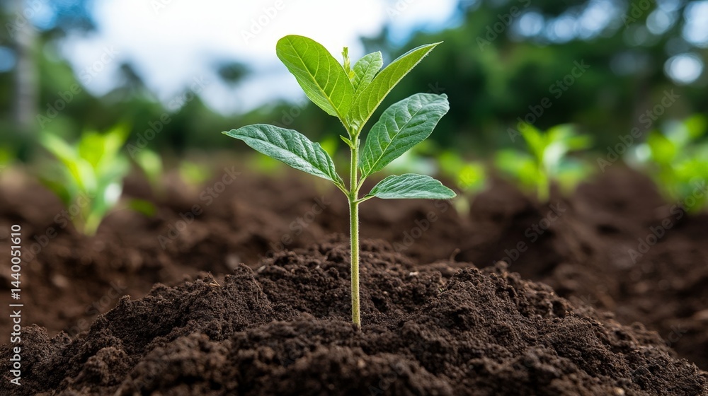 Young Plant Sprout in Soil - Close Up View in Nature Young Plant Sprout in Soil - Close Up View in Nature