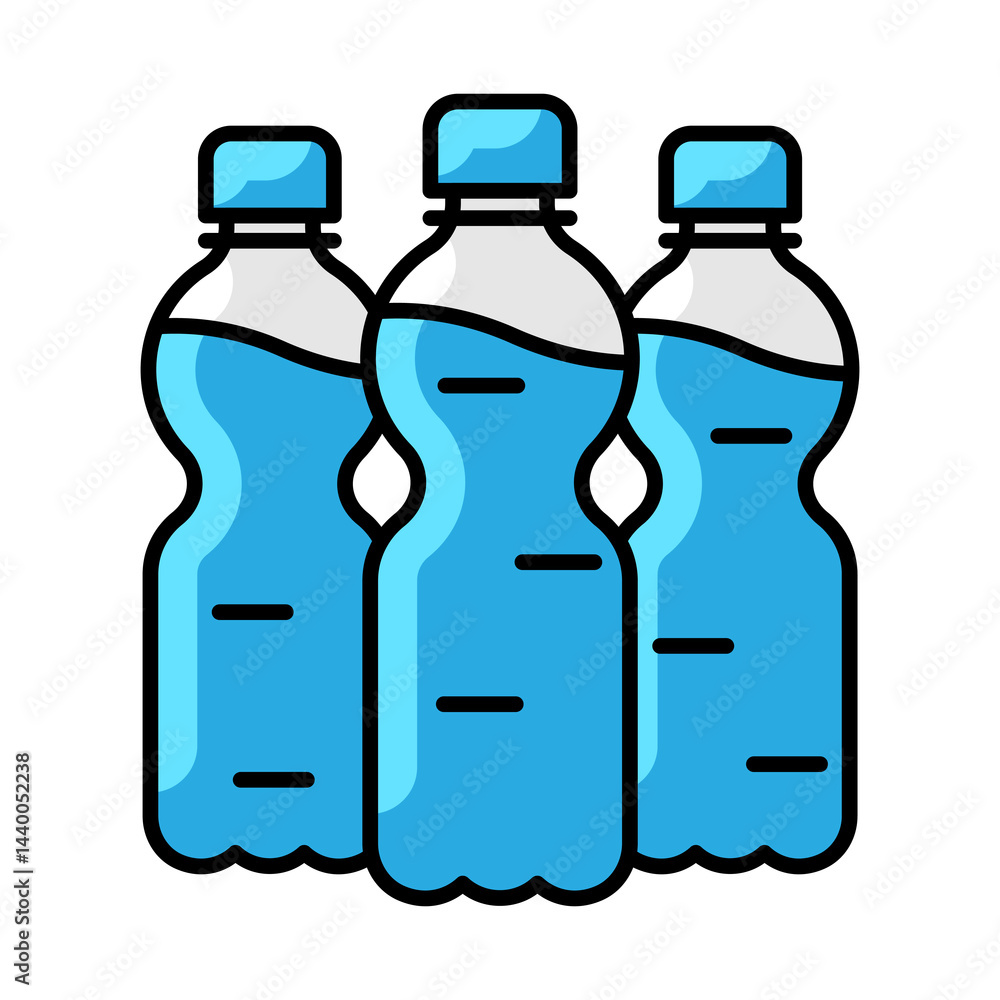 Plastic bottles with water icon. Aqua or liquid thin line illustration.