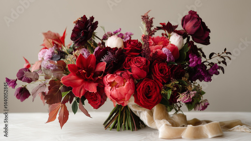Wallpaper Mural Elegant Bridal Bouquet: Rich Reds and Vibrant Fuchsias Torontodigital.ca