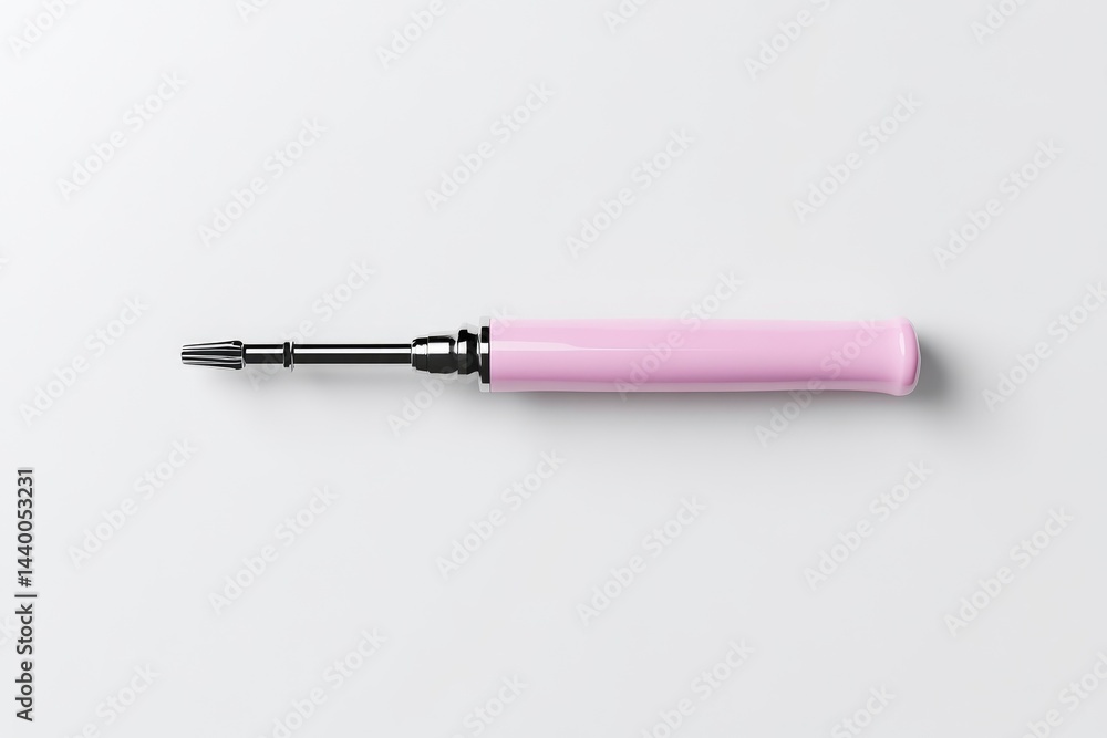 Fototapeta premium Pink screwdriver. A small, pink screwdriver with a metal shaft