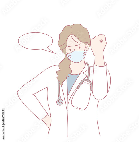 A strong female doctor wearing a protective mask, representing the resilience and strength in todays healthcare system