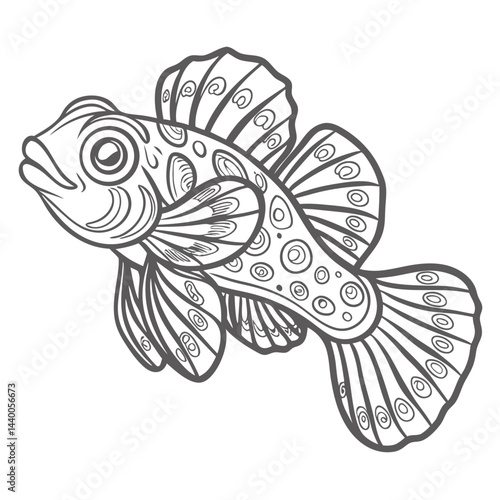 Mandarin Dragonet Fish Line Art Illustration