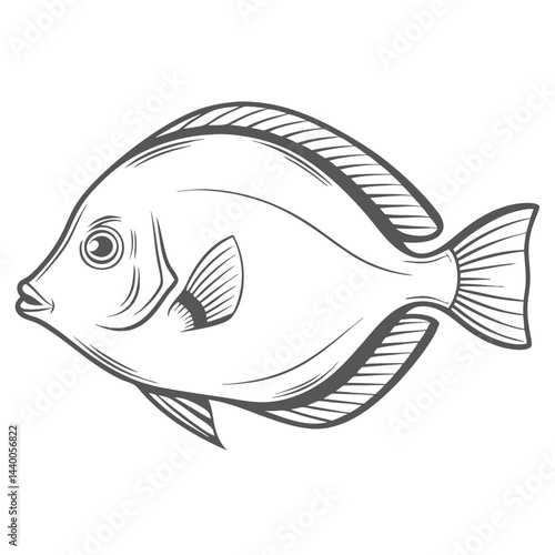 Powder Blue Tang Fish Line Art Illustration