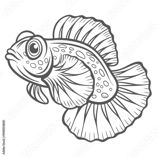 Cute Scooter Blenny Fish Line Art Illustration