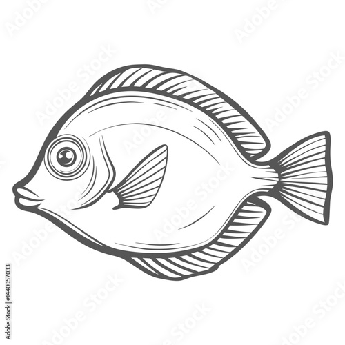 Elegant Blue Tang Fish Line Art Illustration
