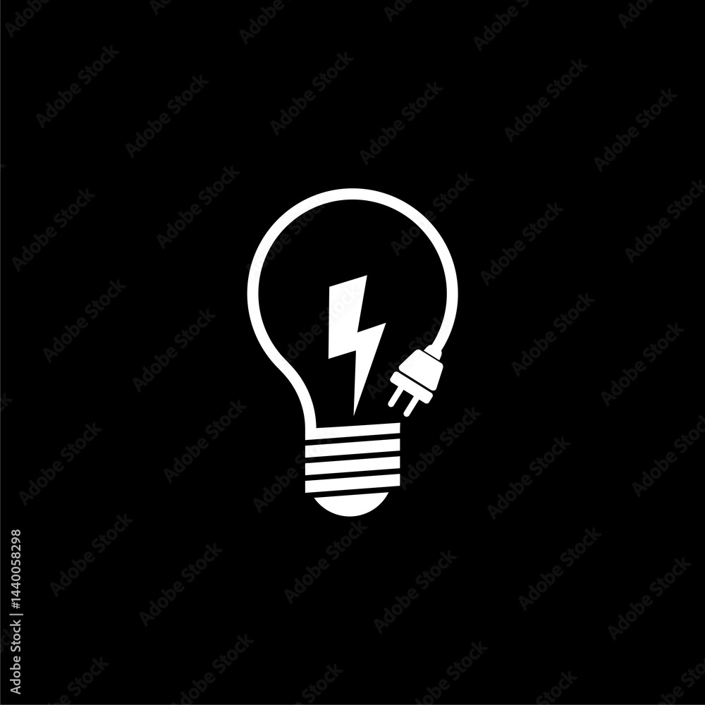 Light bulb with lightning symbol icon isolated on black background Light bulb with lightning symbol icon isolated on black background
