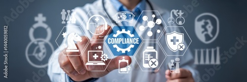 Medical professional interacting with compliance concepts.
