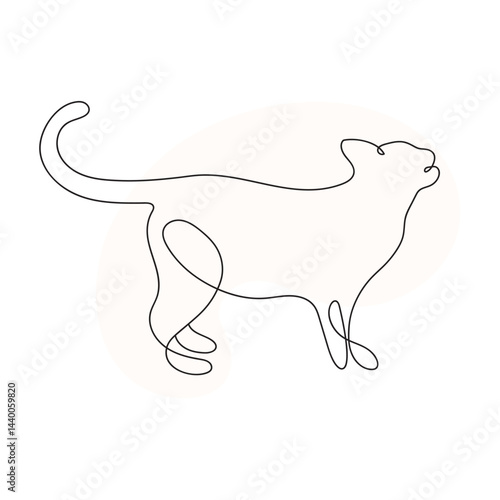 Outine Cat. Cute Cat in Continuous One Line Drawing Style. Creative Outline Cat Icon Set. Cat Minimalist Contour Art with a Splash of Color isolated on white background