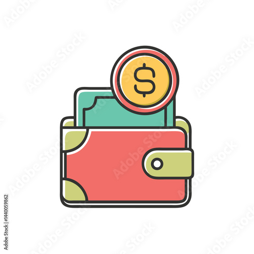 wallet with coin on white background for web and graphic design