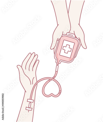 Illustration depicting two hands exchanging a blood bag, symbolizing the precious gift of life through donation