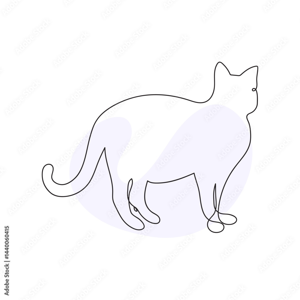 Cat in Continuous One Line Drawing Style. Creative Outline Cat Icon Set. Cat Minimalist Contour Art with a Splash of Color isolated on white background Cat in Continuous One Line Drawing Style. Creative Outline Cat Icon Set. Cat Minimalist Contour Art with a Splash of Color isolated on white background