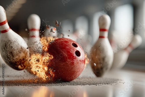 When a red bowling ball strikes a pin, it explodes with fire. On the alley floor, a fast-moving ball hits skittles. Generative Ai