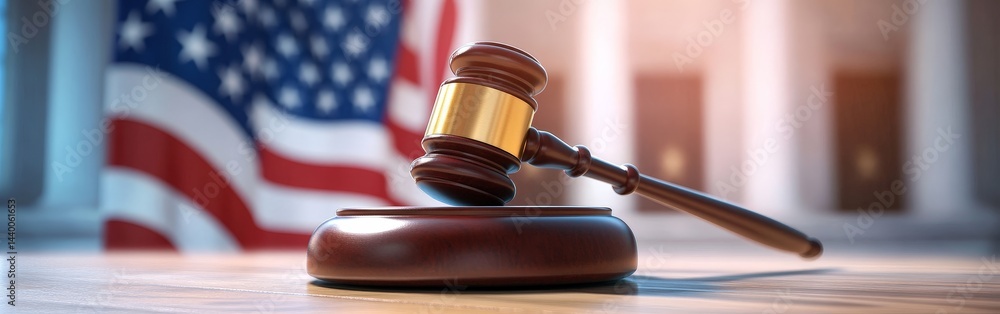 Gavel and Scales of Justice with U.S. Flag, Symbolizing Law and Order