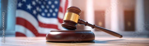 Obraz na płótnie Gavel and Scales of Justice with U.S. Flag, Symbolizing Law and Order w salonie