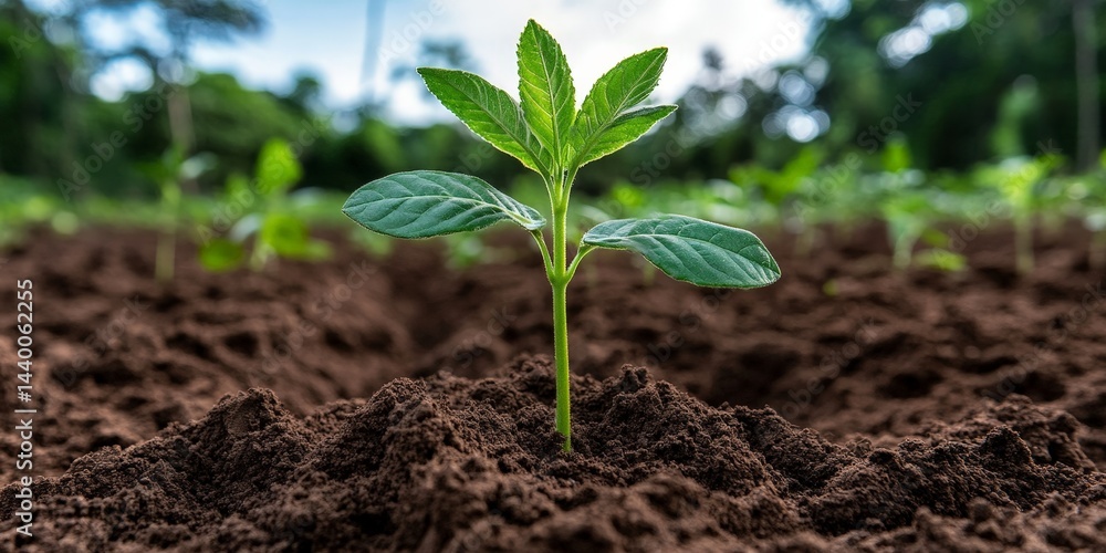 Young Plant Sprout in Soil - Close Up View in Nature Young Plant Sprout in Soil - Close Up View in Nature