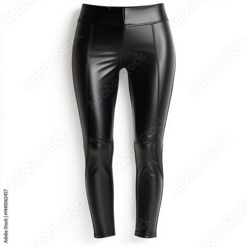 Sleek black faux leather leggings with high waist and glossy finish for bold modern street fashion