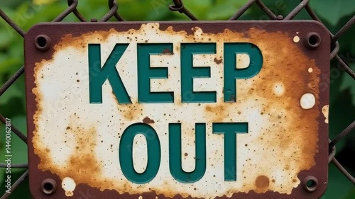 KEEP OUT metal sign on a fence, creating a boundary to prevent unauthorised persons from entering your premises