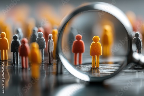 The management figure is surrounded by a variety of staff members in the magnifying glass. Generative Ai