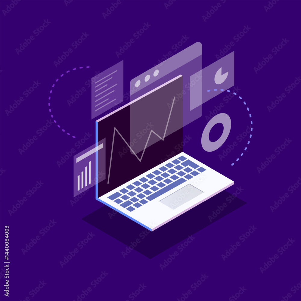Laptop Displaying Graphs and Business Analytics Screen Laptop Displaying Graphs and Business Analytics Screen