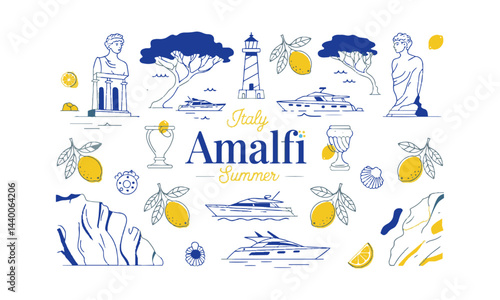 Design a modern elegant vector illustration inspired by the Amalfi Coast , easily eatable