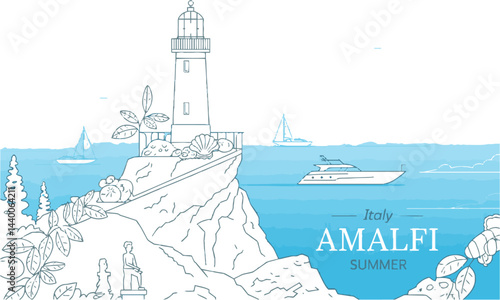 Design a modern elegant vector illustration inspired by the Amalfi Coast , easily eatable