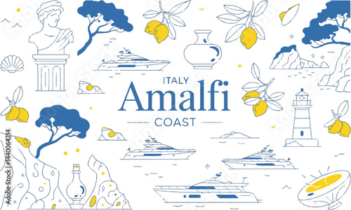 Design a modern elegant vector illustration inspired by the Amalfi Coast , easily eatable
