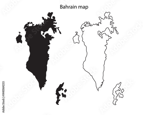 Bahrain map vector illustration, Bahrain map silhouette, Bahrain country Landscape, Black and white Bahrain map