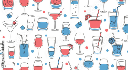 Colorful Cocktail Glasses Seamless Pattern