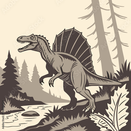 Spinosaurus, the ancient giant predator, vector illustration