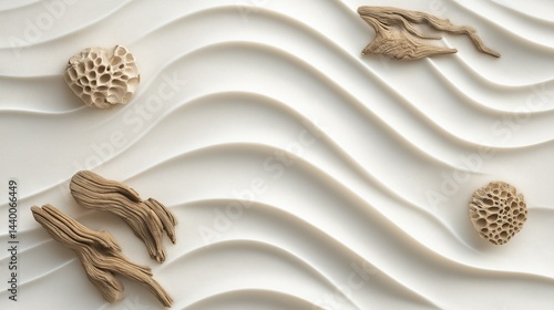 Abstract Coastal Harmony: An artistic display of sculpted curves and natural elements, evoking the serene essence of the shoreline, with an intriguing play of texture and form.