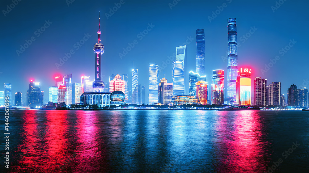 Illuminated City Skyline at Night Illuminated City Skyline at Night