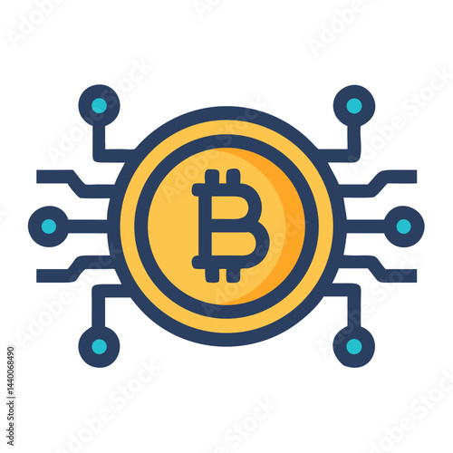 Bitcoin Digital Currency Network Technology Cryptocurrency Blockchain Icon Illustration