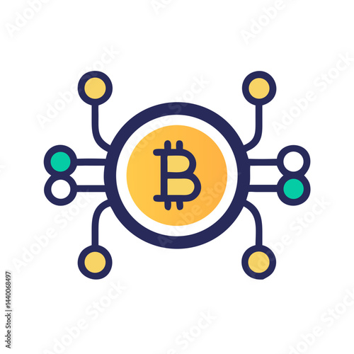 Bitcoin Network Node Connection Icon, Cryptocurrency Blockchain Technology, Digital Money