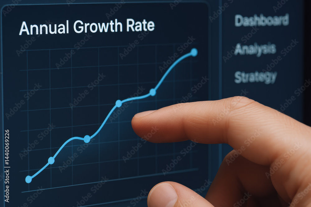 A closeup a hand adjusting a data point on a digital chart illustrating annual growth rate highlighting strategic decision making and business performance A closeup a hand adjusting a data point on a digital chart illustrating annual growth rate highlighting strategic decision making and business performance