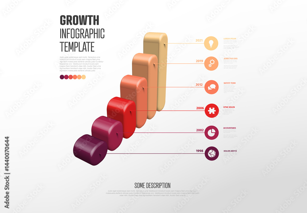 Colorful 3D Bar Chart Growth Timeline Infographic Template