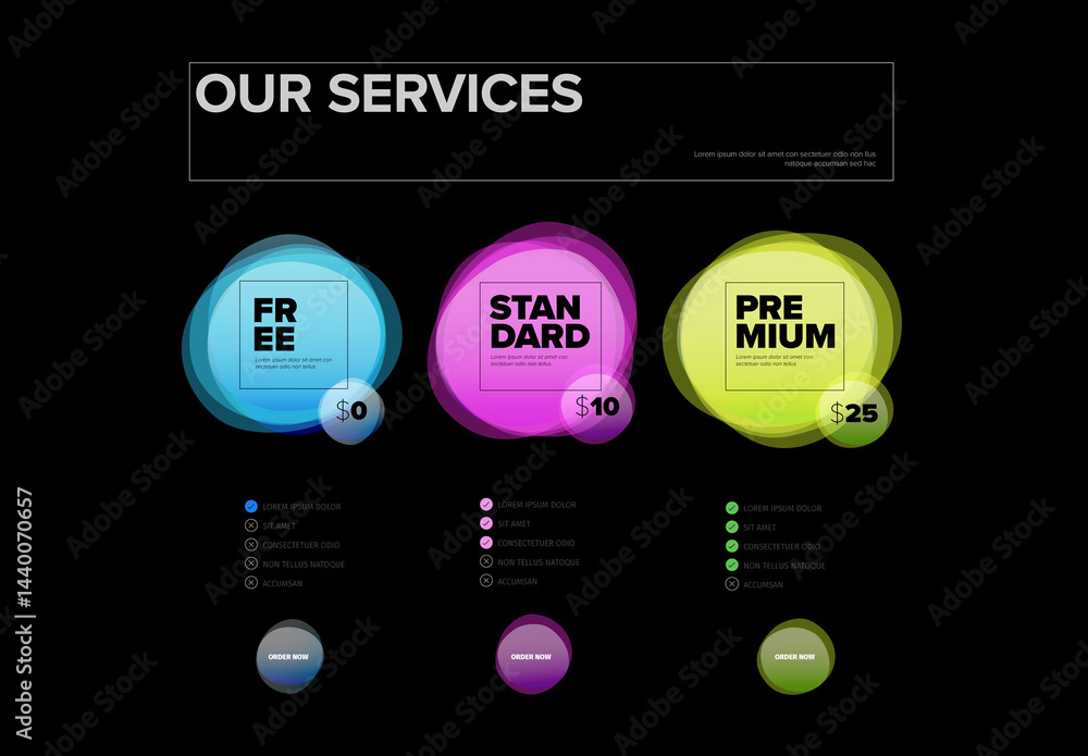 Modern Pricing Table Design with Colorful Service Plan Options