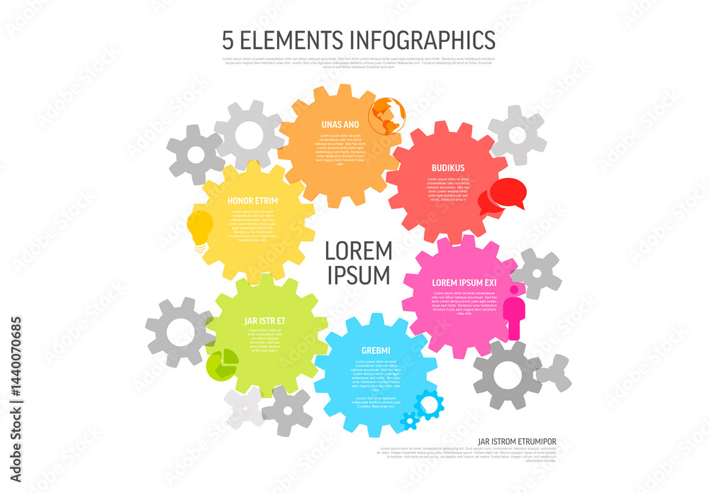 Five Elements Infographics with Colorful Gears and Icons