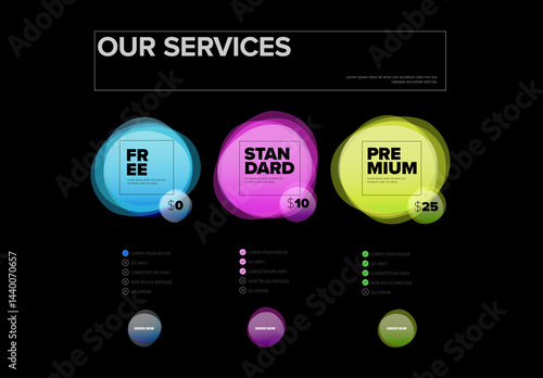 Obraz na płótnie Modern Pricing Table Design with Colorful Service Plan Options w salonie