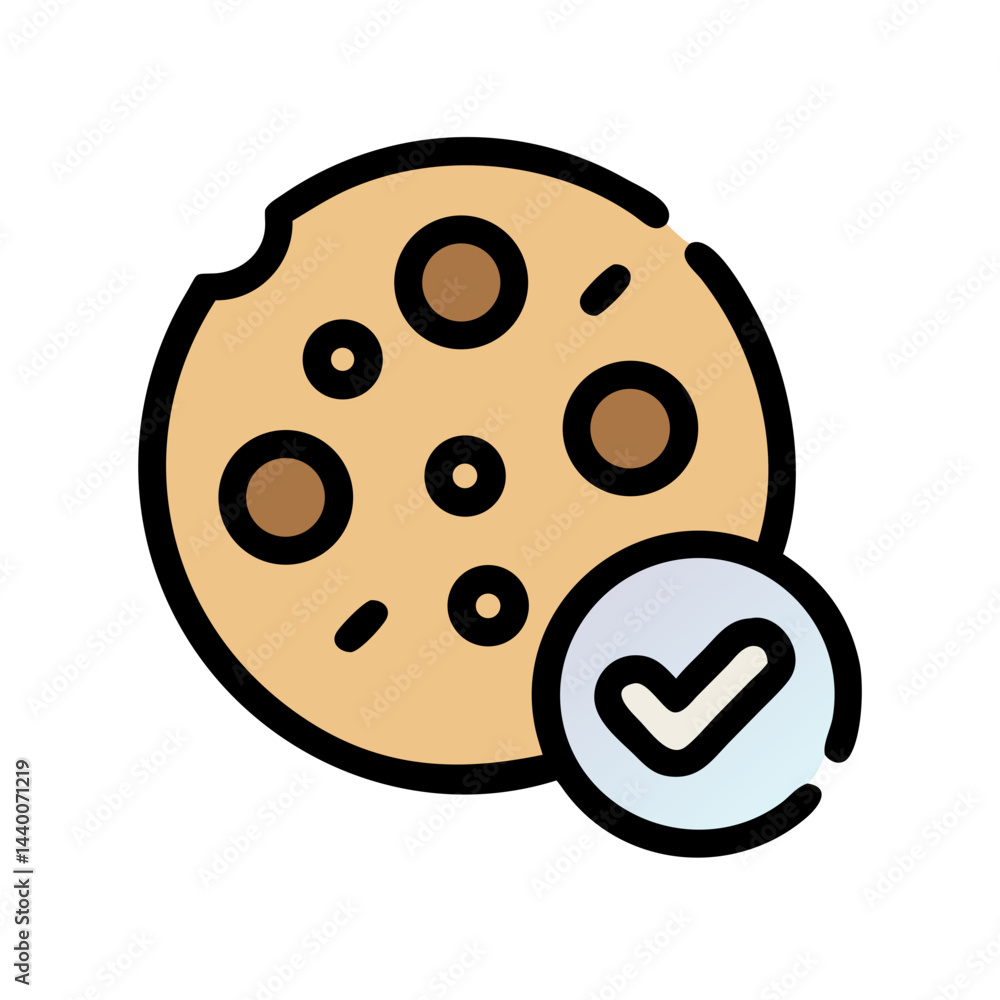 Obraz premium Cookie with Check Mark Vector Illustration - Food and Verification Concept