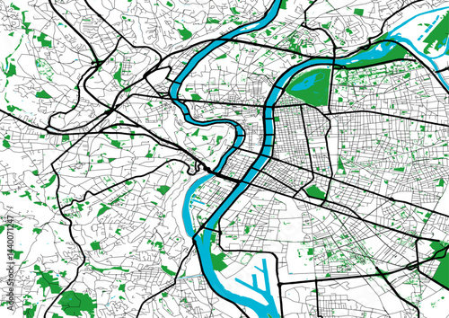 Plan ville Lyon routes axes parcs rivières et plans d'eau