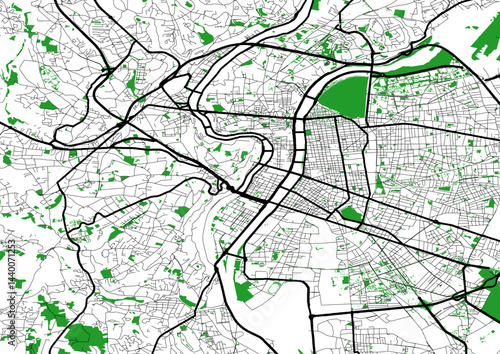 Plan ville Lyon routes axes rivièresespaces verts et parcs