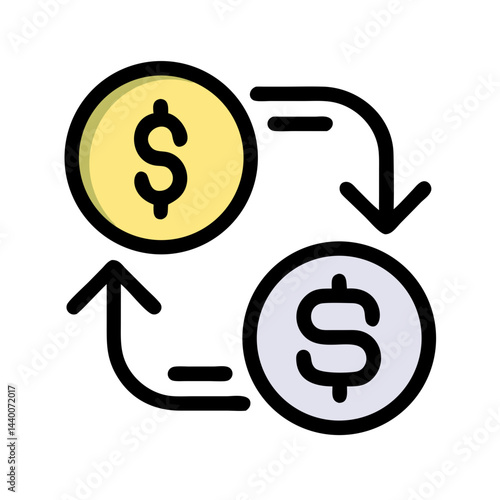 Gold and Silver Dollar Coins Illustration, Financial Concept, Money, Business