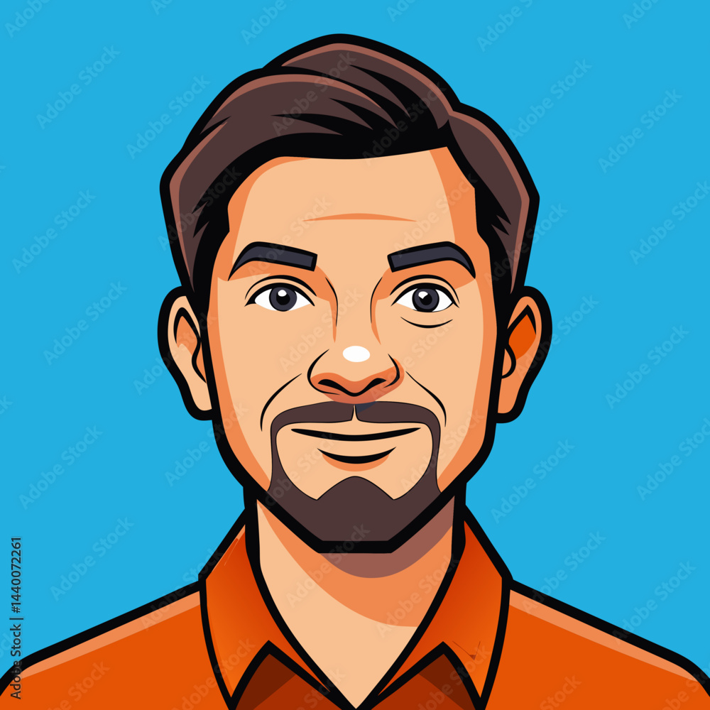 Friendly male avatar portrait with a charming smile on a bright blue background, copy space Friendly male avatar portrait with a charming smile on a bright blue background, copy space