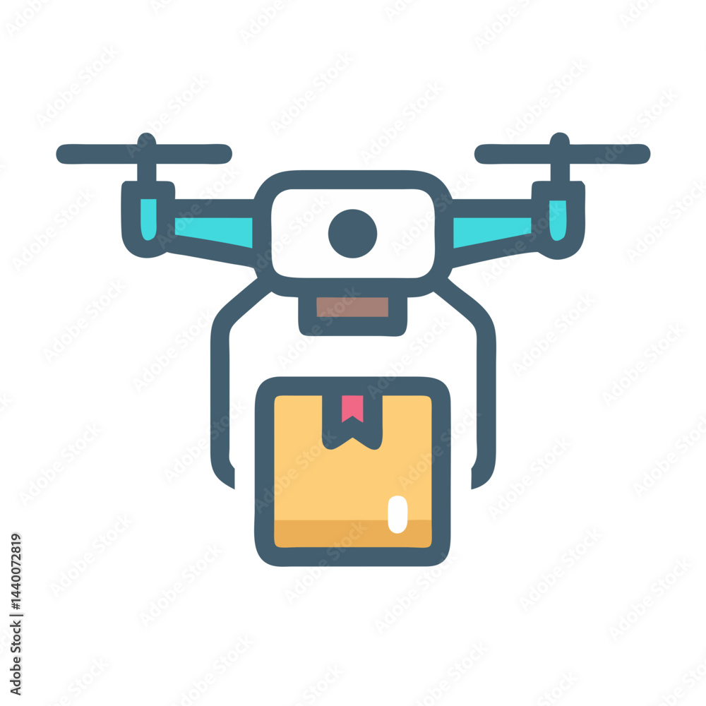 Drone Delivering Package - Modern Delivery Icon on Black Background Drone Delivering Package - Modern Delivery Icon on Black Background
