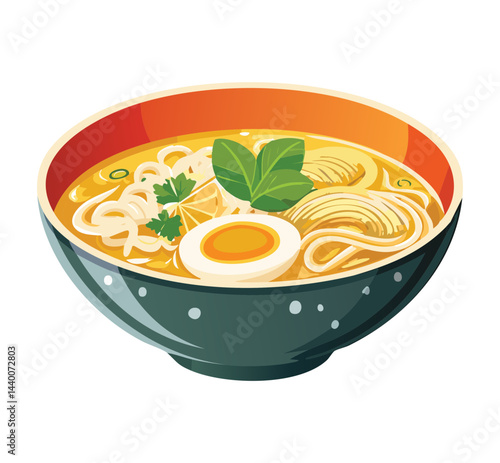 bowl of soup with noodles - vector illustration