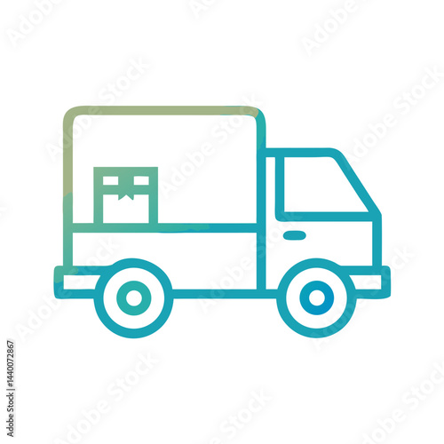 Delivery Truck Icon with Gradient Outline on Black Background