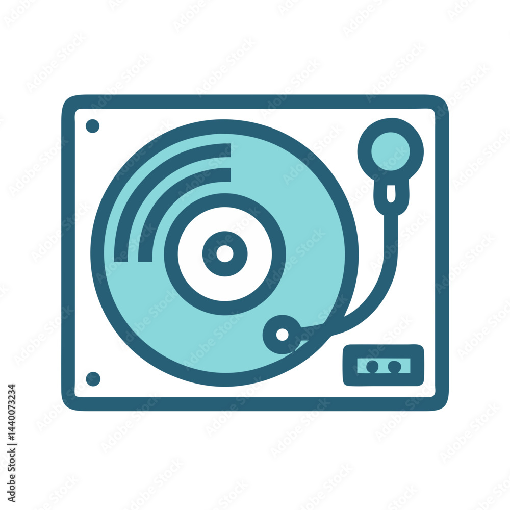 Turntable Illustration in Blue on Black Background - Music, DJ, Vinyl Turntable Illustration in Blue on Black Background - Music, DJ, Vinyl